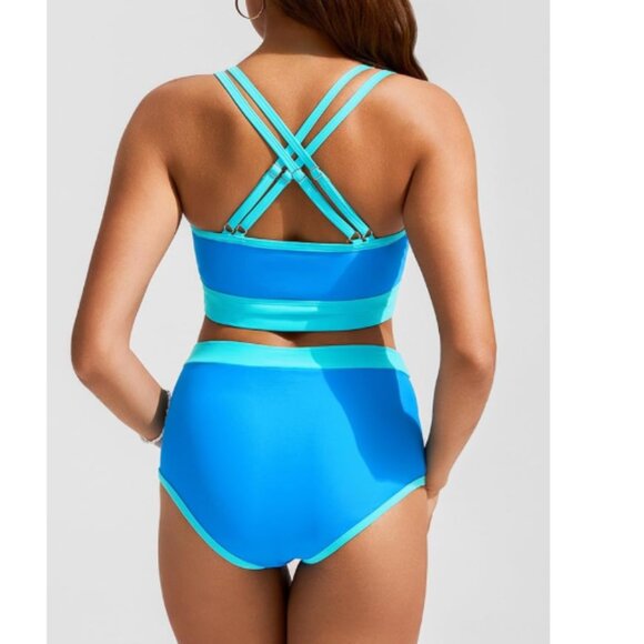 Hanna Nikole High Waisted 2 Piece Bikini Bottom/Top Blue Size Medium NWT - Picture 2 of 10